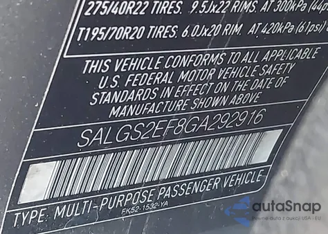 2016 Land Rover Range Rover 5.0L V8 Supercharged из США, поврежденный, VIN SALGS2EF8GA292916